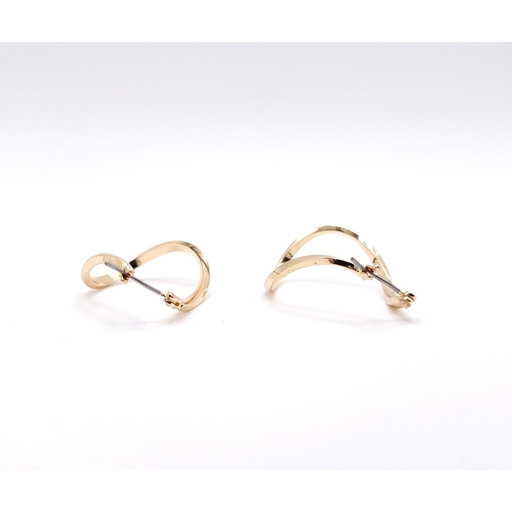 Gold Tone Twisted Hoop Earrings 1.5in Hinged Asymmetrical Modern - Picture 2 of 5